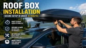 roof box installation on car roof rack step-by-step