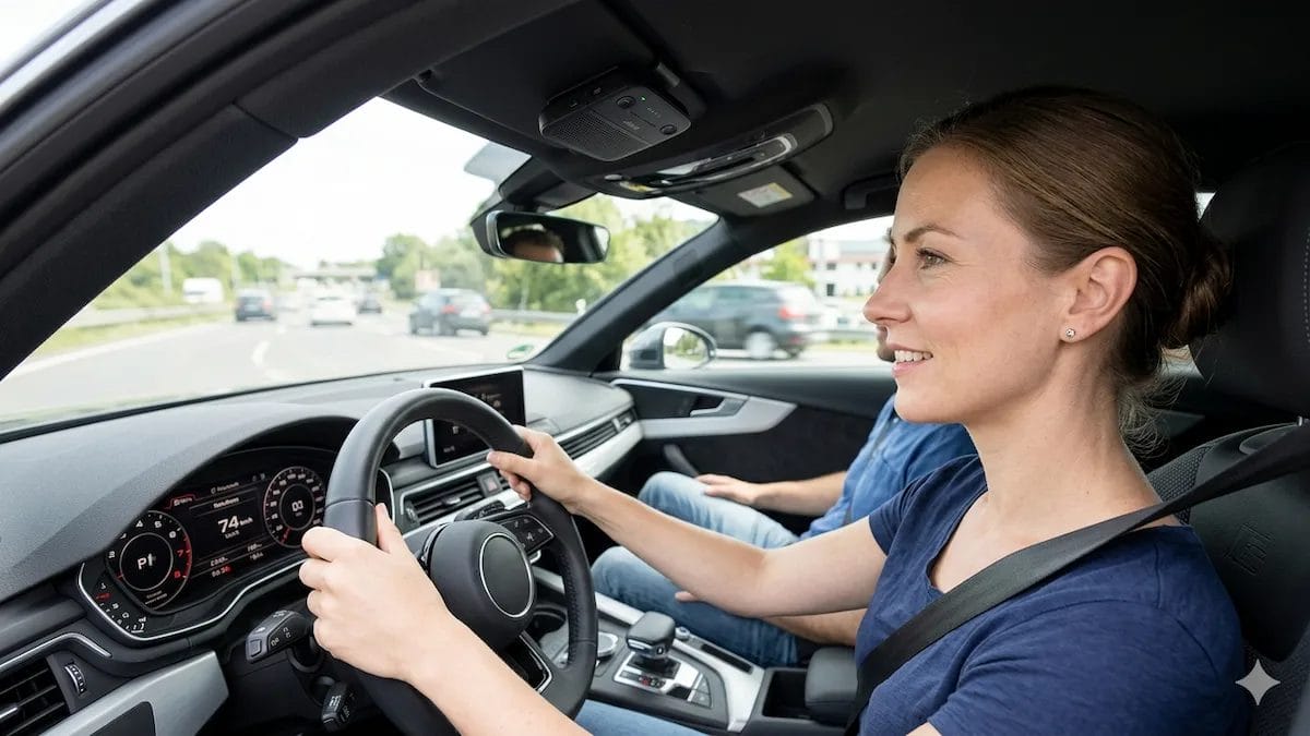 best handsfree car phone kit installed in car visor for safe driving