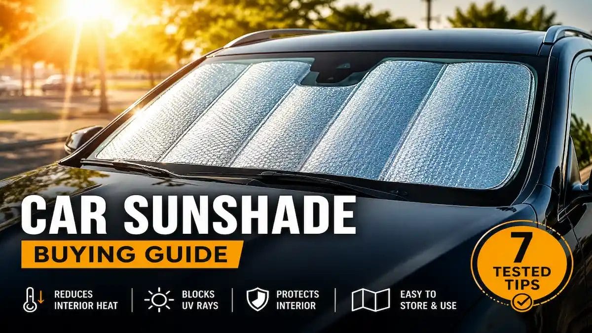 Car sunshade protecting vehicle interior from summer heat